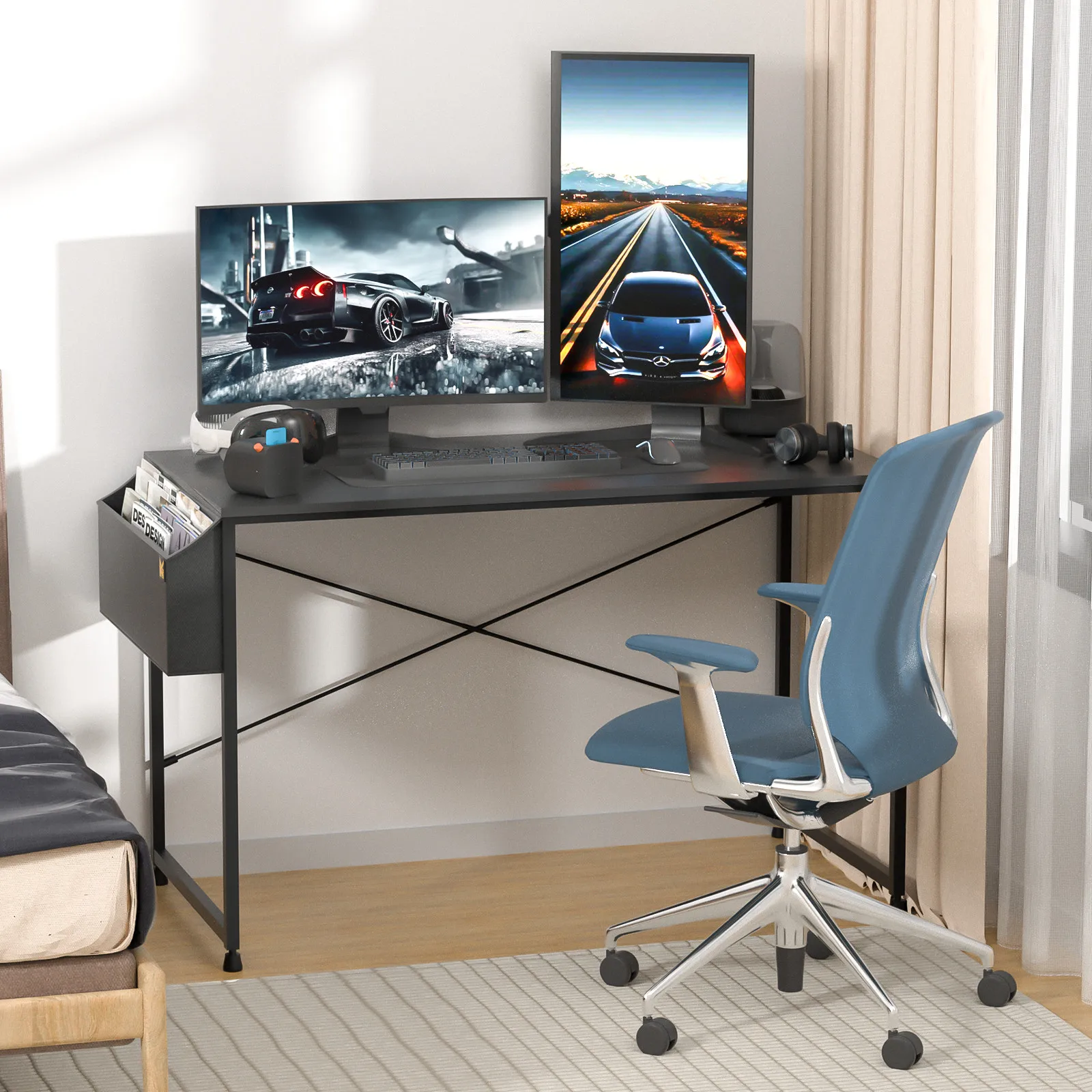 โต๊ะคอมพิวเตอร์ 47 นิ้ว โต๊ะเล่นเกมไม้แบล็ควิลโลว์สำหรับโฮมออฟฟิศ คอมพิวเตอร์เวิร์คสเตชั่น