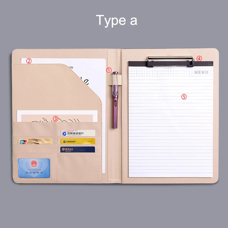 A4 Business PU Leather File Folder Padfolio Clipboard for Document Splices Folder Calculator Meeting Writing Pad for Office