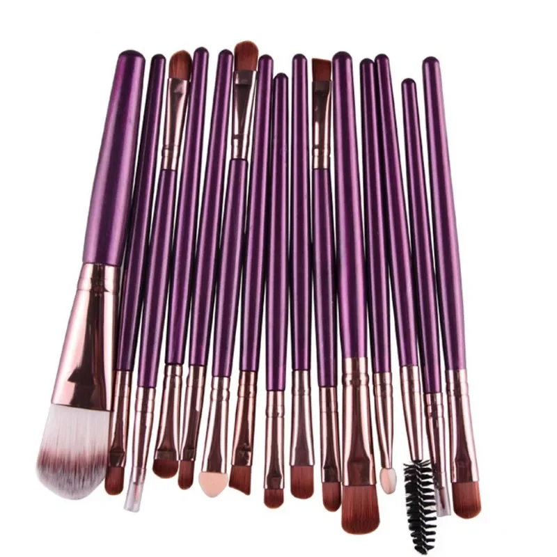 15개 휴대용 메이크업 브러쉬 블러쉬 브러쉬 아이섀도 브러쉬 루스 파우더 브러쉬 초보자용 뷰티 도구 세트 퍼플 커피