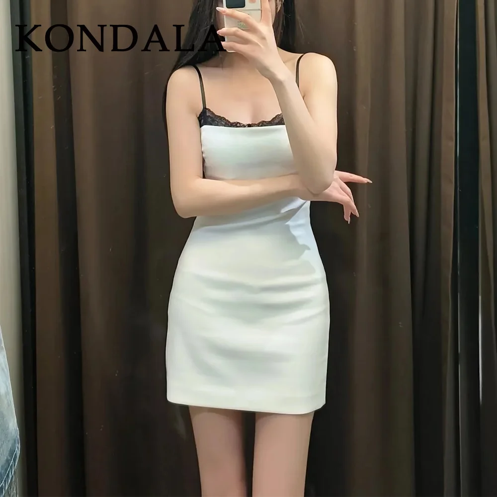 KONDALA 2025 فساتين خريف مثيرة للنساء فساتين كورية ضيقة مكشوفة الكتف من الدانتيل ملابس ليلية للتاريخ فساتين كامي للنساء #4