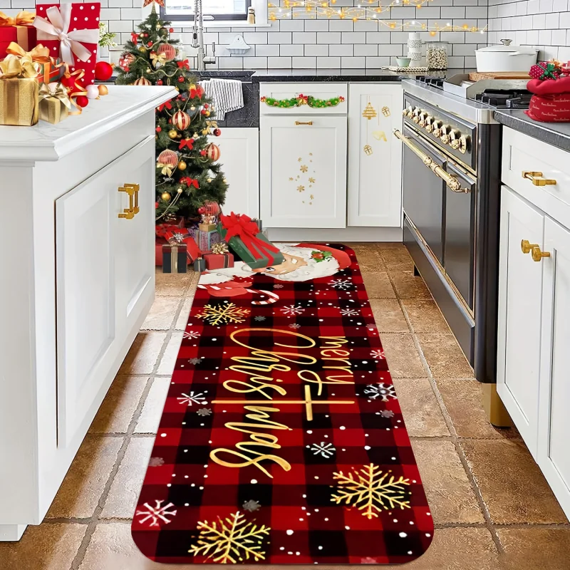 VIKAMA Buffalo Plaid Santa Runner Mat Non Slip Anti Fatigue Rug Kitchen Bedroom Entrance Merry Xmas Holiday Home Decor