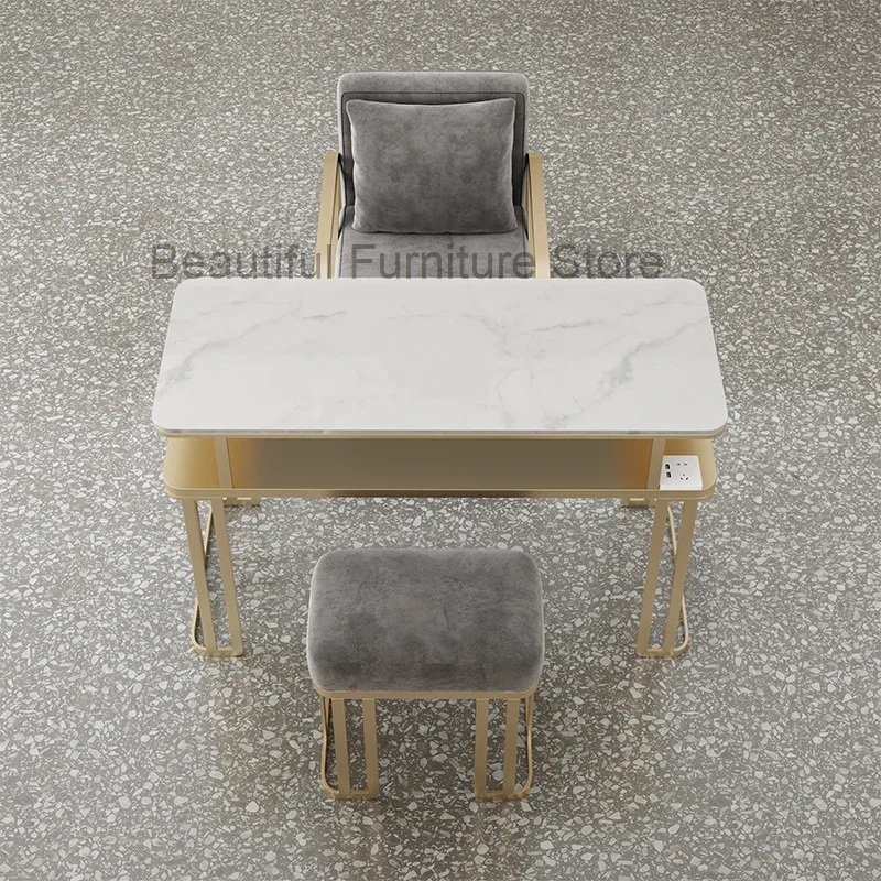 

Скандинавский дизайн металлического стола для ногтей, роскошный салон, современный стол для ногтей, золотой мрамор, Mesa Manicura, профессиональная мебель для салона HD50ZJ