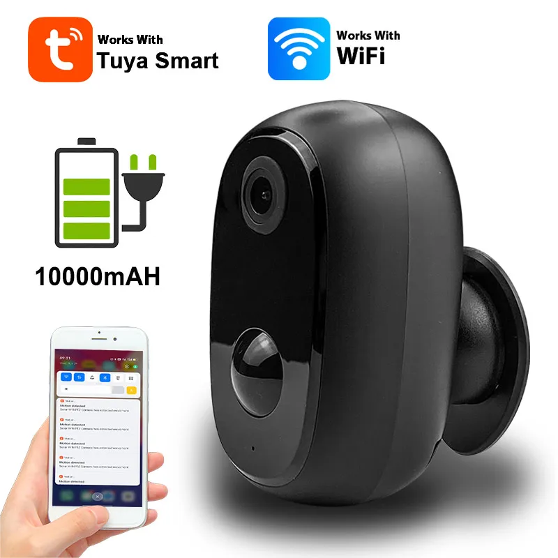 Tuya Smart Mini WiFi Camera Magnetic Mount 10000mah Recharge Battery In-Outdoor Waterproof Wall Mount Ip Video Security Monitor