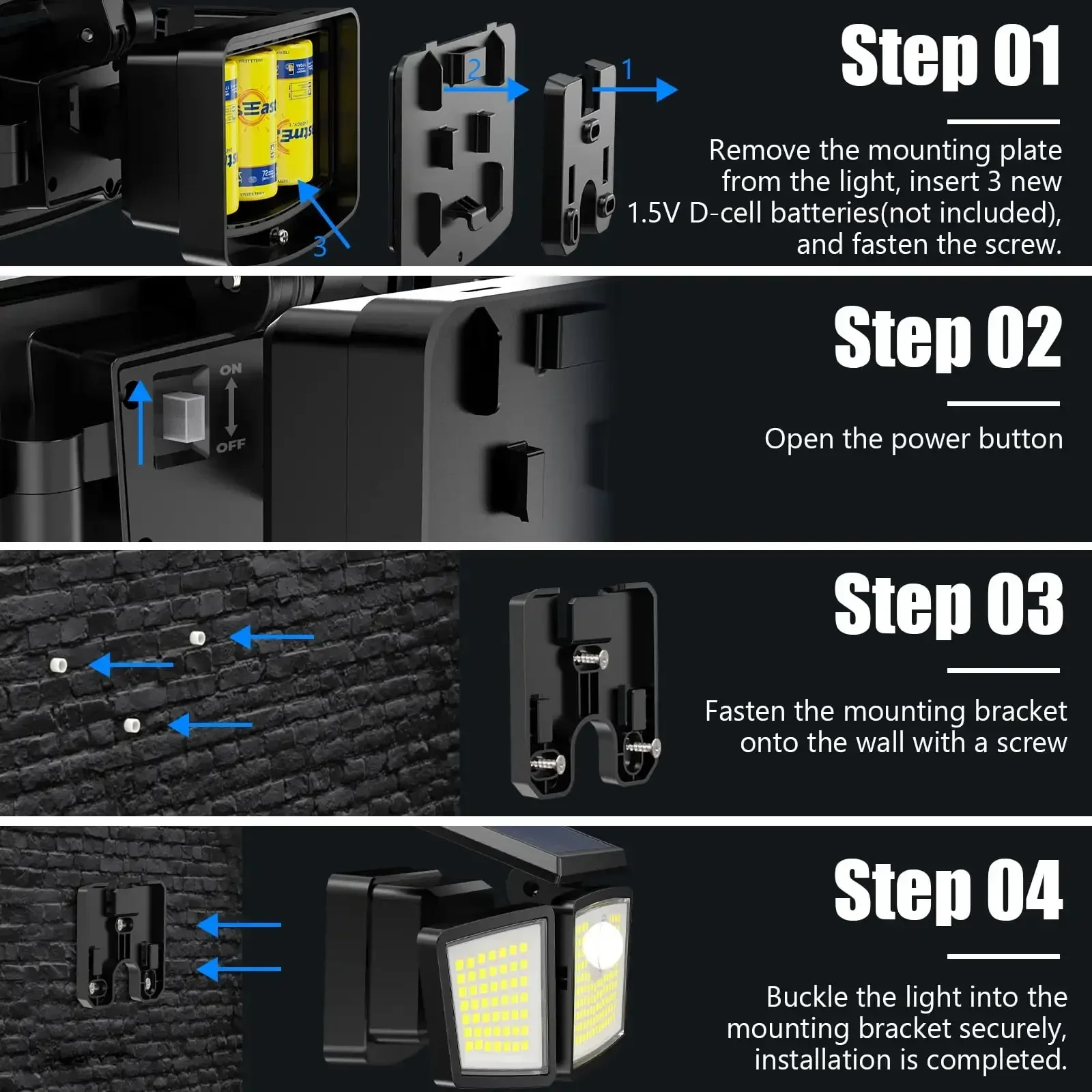 SZRSTH Solar Lights Outdoor - 225LED 3000LM Battery Solar Powered Motion Sensor Flood Lights for Patio Garage Yard