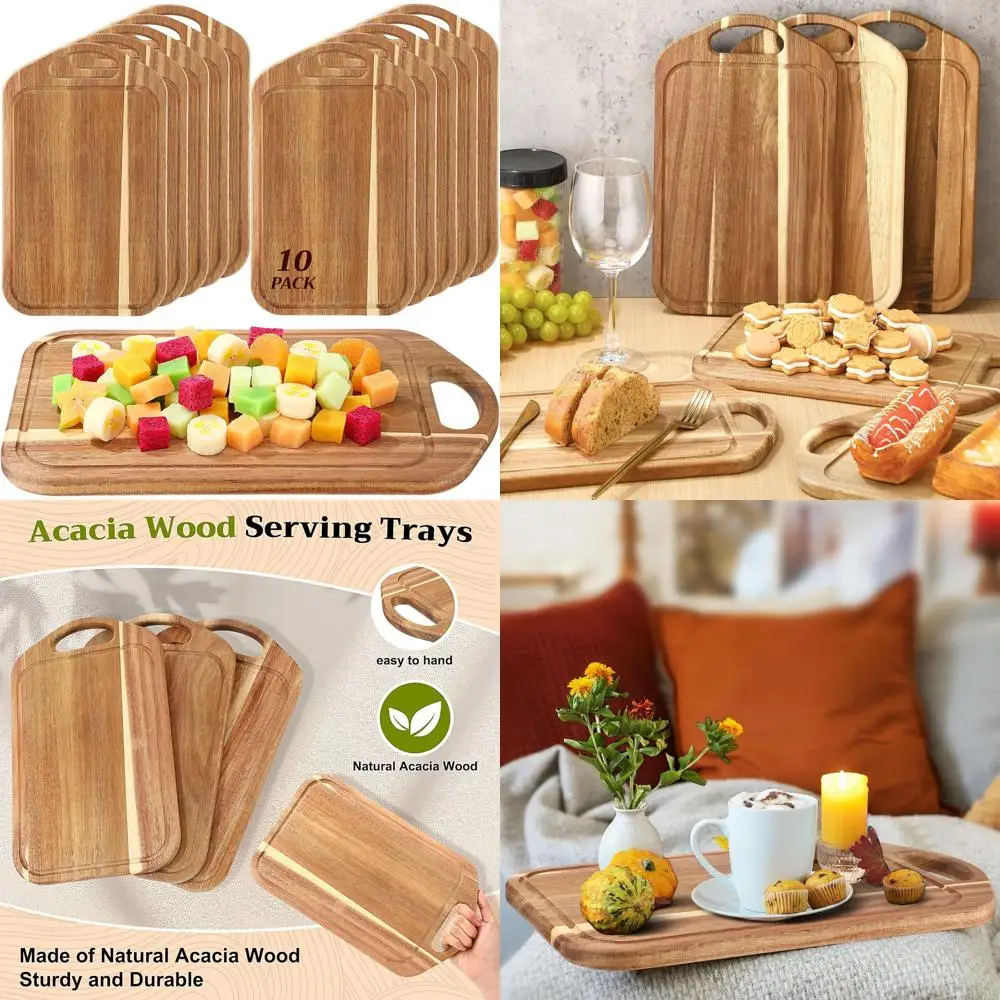

Набор из 10 досок для мясных изделий из дерева акации с бамбуковыми подносами, 13x7,8 дюймов, идеально подходит для кухни, вечеринок и подарков.