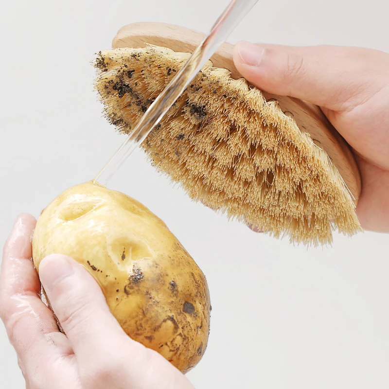 Vegetable Fruit Brush Multifunctional Dishes Brush Sisal Beech Wood Cleaning Brush Portable Vegetable Brush Kitchen Accessories