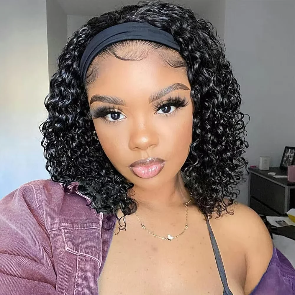 

Short Bob Wigs Human Hair Short Curly Headband Wigs For Women Beginner Friendly Full Machine Made Half Wig Curly Wigs 150%