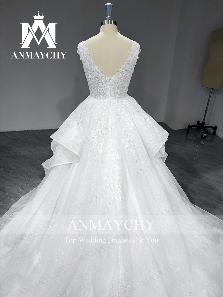 ANMAYCHY A-Line Wedding Dresses For Women 2022 Square Collar Backless Beading Appliques Sleeveless Wedding Gown Vestido De Novia