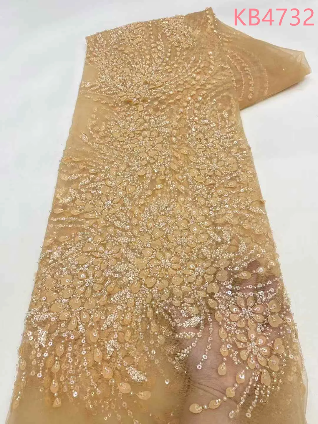 

Gold Beaded Lace Fabric Luxury Nigerian Lace Fabric 2025 High Quality Lace Oliver Green Beaded Lace Fabric For Wedding KB4732