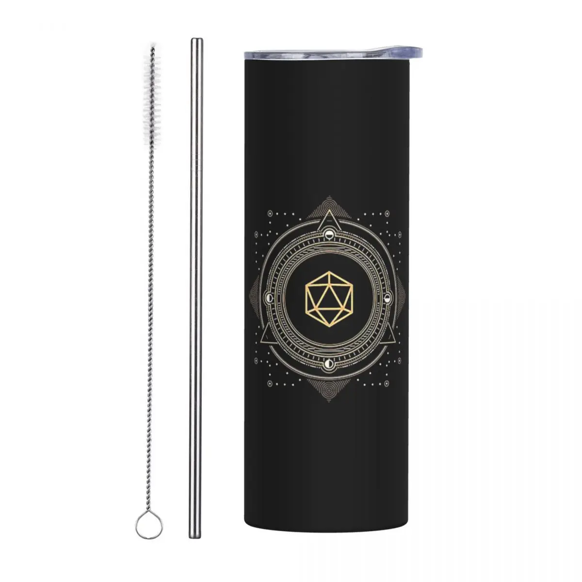 Polyhedral D20 Dice Sacred Symbol Of The Sorcerer Stainless Steel Tumbler Insulated Mug Thermal Cold Cup Straws With Lid 20oz