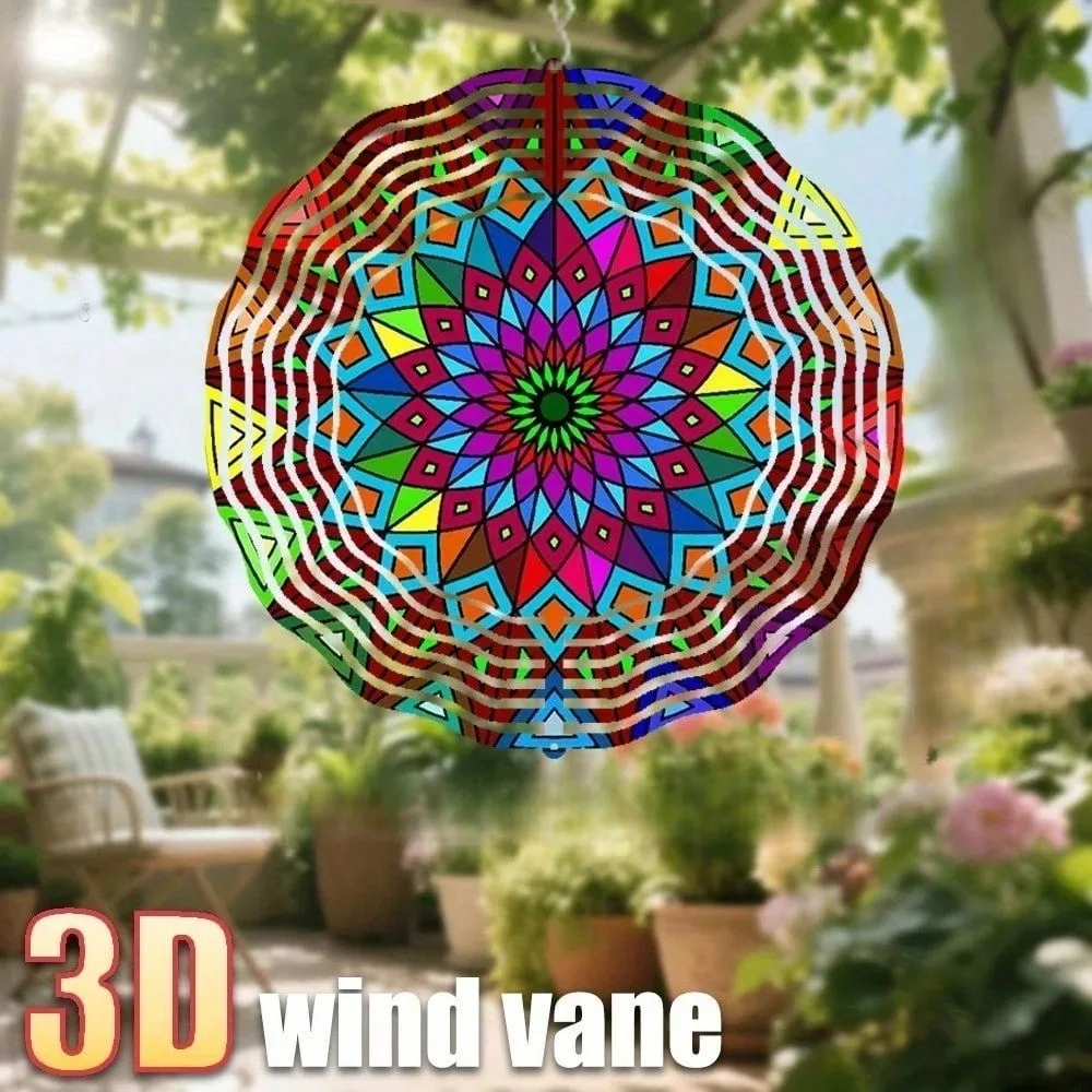 CIFbuy Iron Wind Chime 3D Mandala Metal 360 Degree Rotating Geometric Weatherproof Hanging Ornament Outdoor Garden Patio Decor