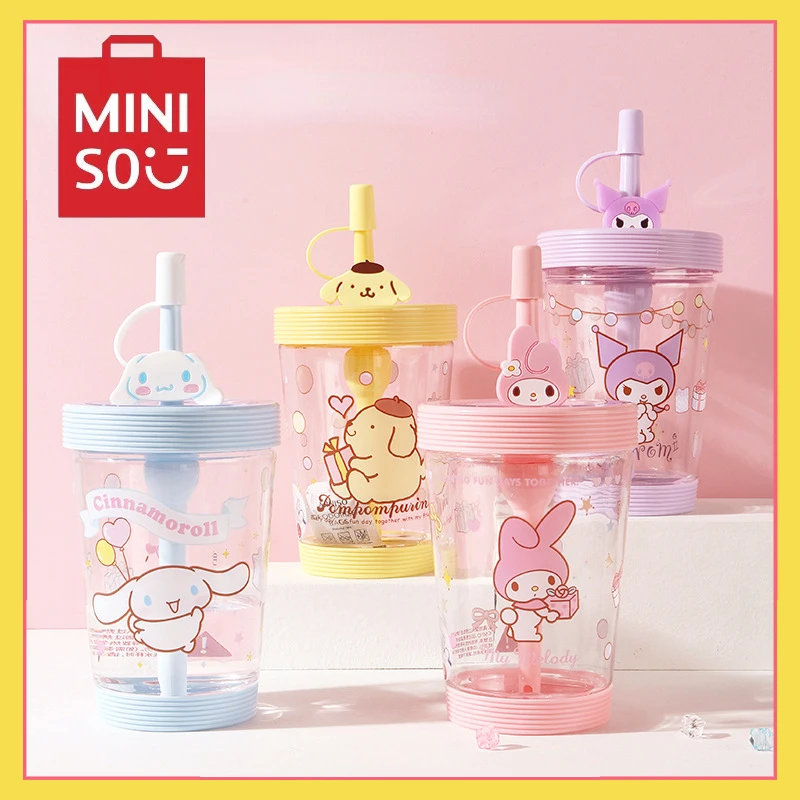 

MINISO Cinnamoroll Sanrio Water Bottle Anime Kuromi Melody Plastic Cartoon Cute Accompanying Straw Cup Kawaii Childrens Day Gift