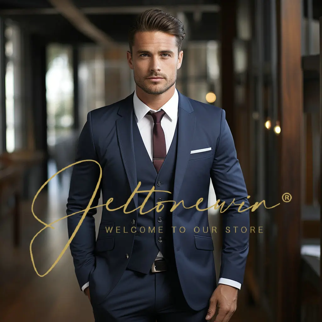 

Men Formal Business Wedding 3 Pieces Suit Set Coat Dress / Male 2024 Blazers Jacket Pants Vest Trousers Dress Waistcoat