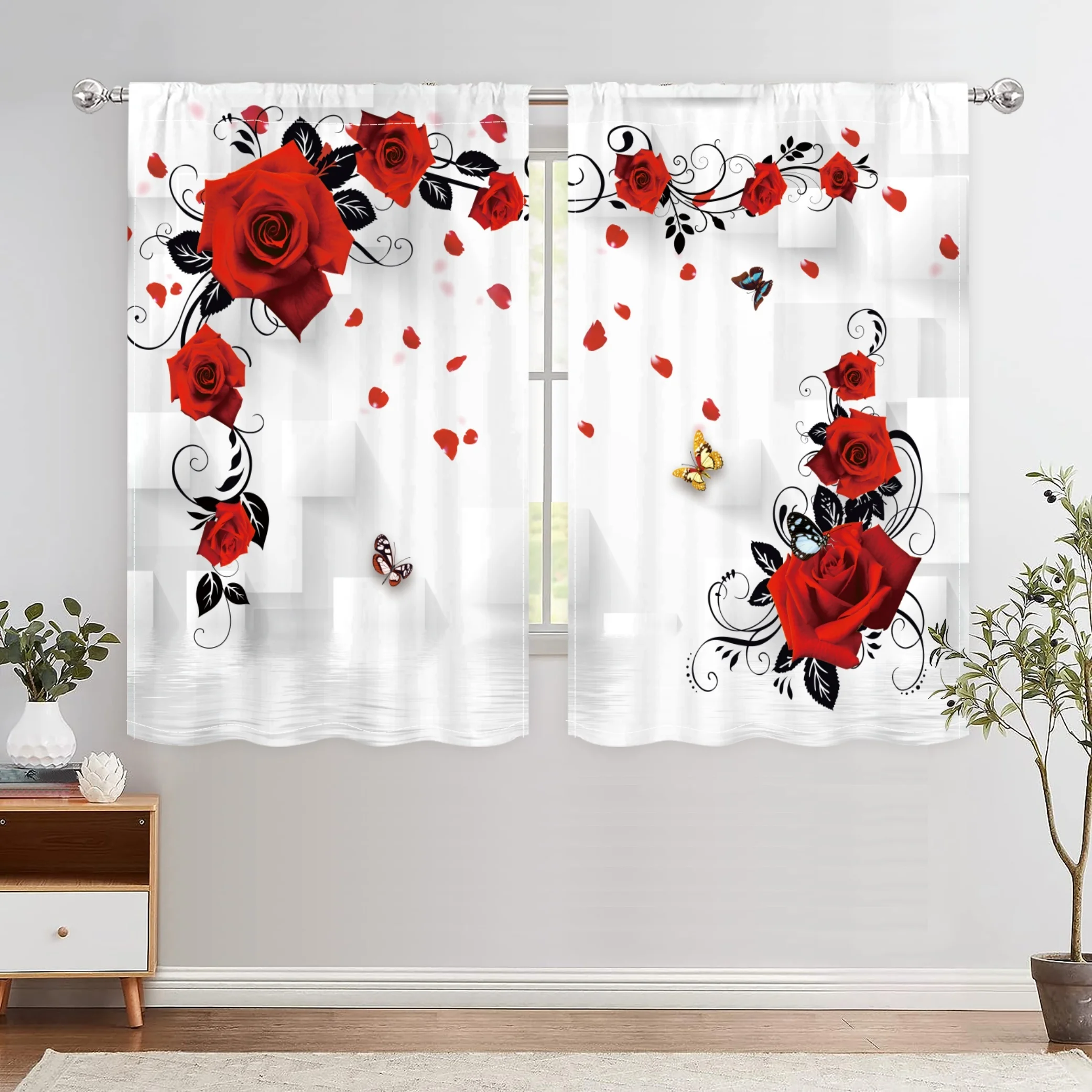 

Retro 3D Abstract Rose Print Filter Curtains for Kitchen Living Room Office Bedroom Curtains Home Bathroom Kitchen Decoration