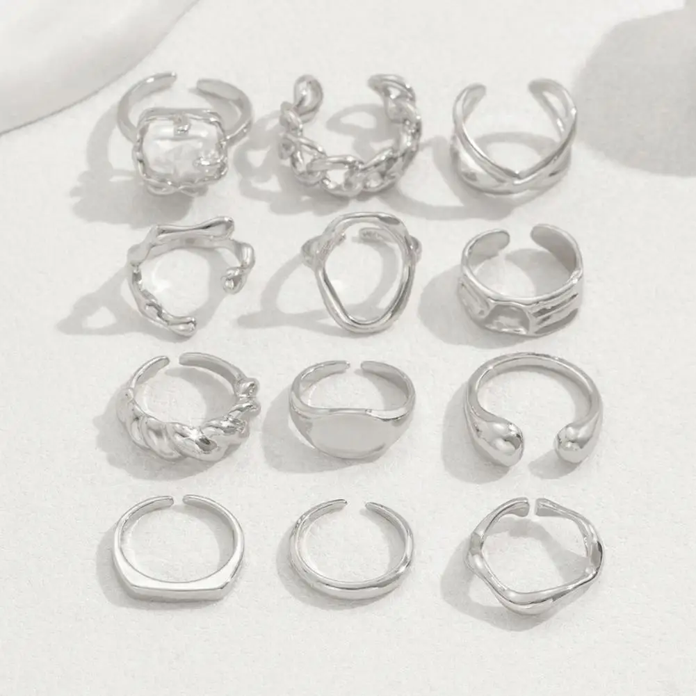 Finger Lengthening Ring Women Ring Set Set of Stackable V-shaped Geometric Rings Flower Engraved Cutout Finger Bands for Women