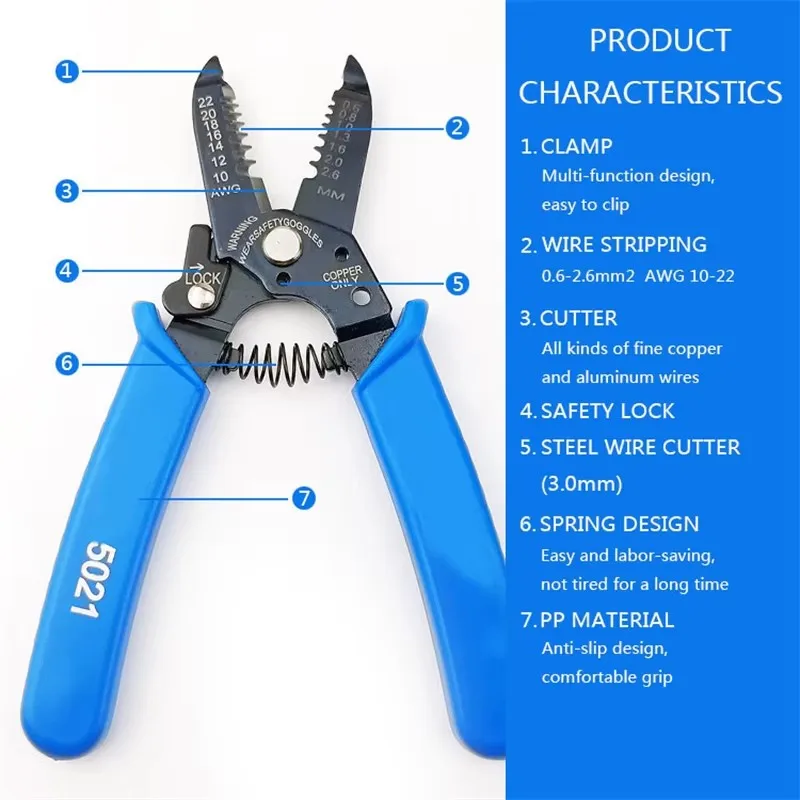 6-in-1 Wire Stripper Tool, Wire Strippers, Wire Cutter Stripping Tool for Electric Cable Stripping Cutting and Crimping