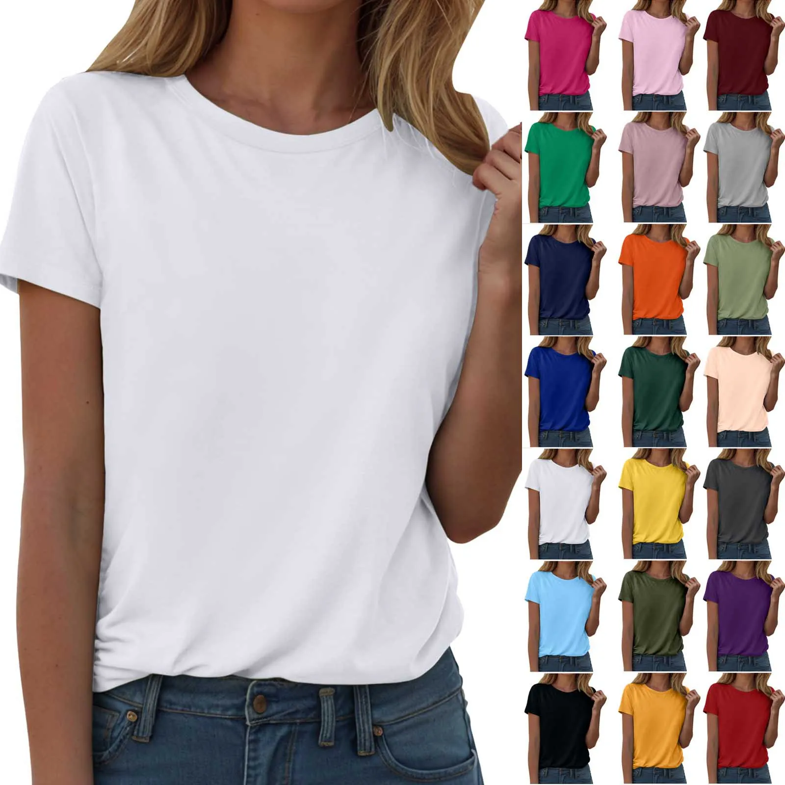 

Casual Short Sleeved T Shirt Basic Tops For Women Summer Solid Color Bottoms Shirts Women's Basic Crop Tops Tunic Blouse