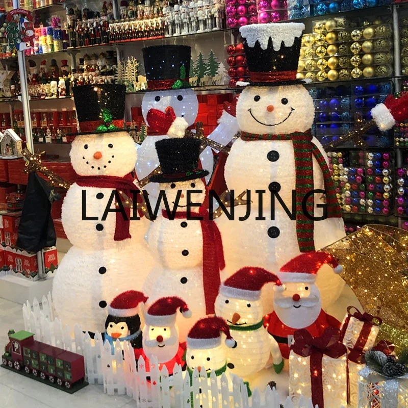 Christmas decorations snowman LED luminous wrought iron hollow large shopping mall props holiday scene arrangement