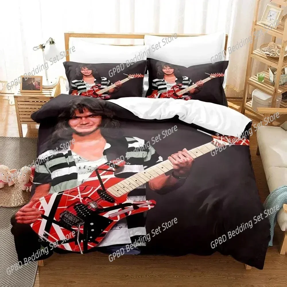 Singer Eddie Van Halen Bedding Set Boys Girls Twin Queen Size Duvet Cover Pillowcase Bed Boys Adult Fashion Home Textileextile