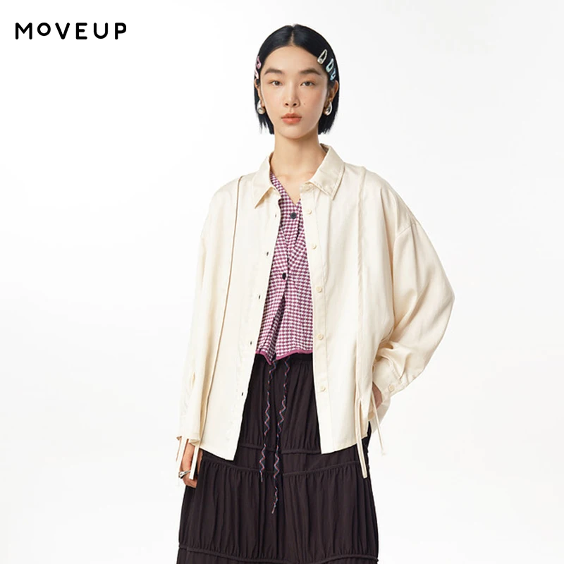 

MOVEUP Oversized Long Sleeved Women Shirt Spring Drop Sleeves Solid Color Pleated Personalized Casual Fashion Top 125120406