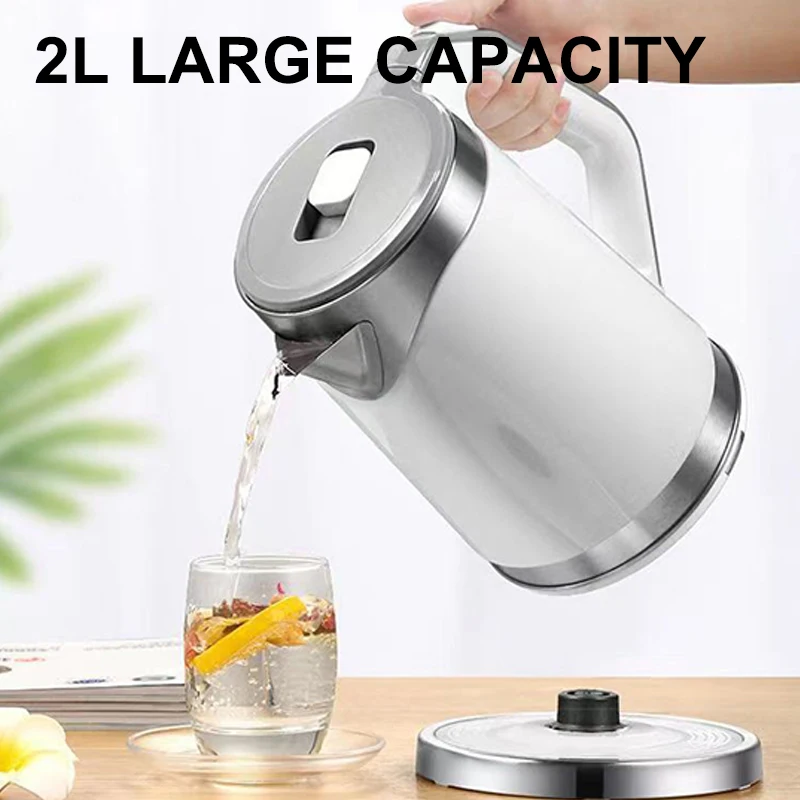 2L Large Capacity Electric Kettle Household Quick Boiling Water Stainless Steel Double Layer Protection for Kitchen