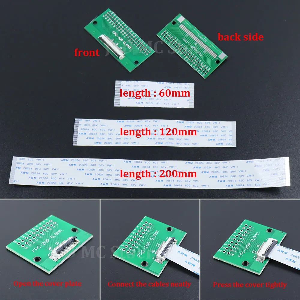 1 Set FFC/FPC Connector + 0.5mm Pitch 50/100/200mm Length FFC Cable 4Pin 6Pin 8Pin 10Pin 12Pin 20Pin 24Pin 30Pin 40Pin