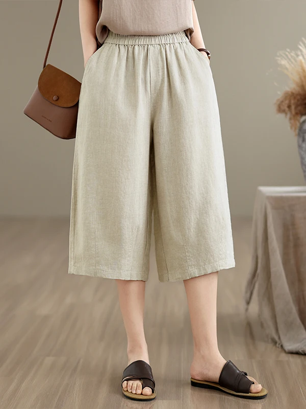 Casual Cotton Linen Seven-Foot Pants Women Summer Thin Daily Match Wide Leg Pants Slim Straight Leg Pants Artistic Style