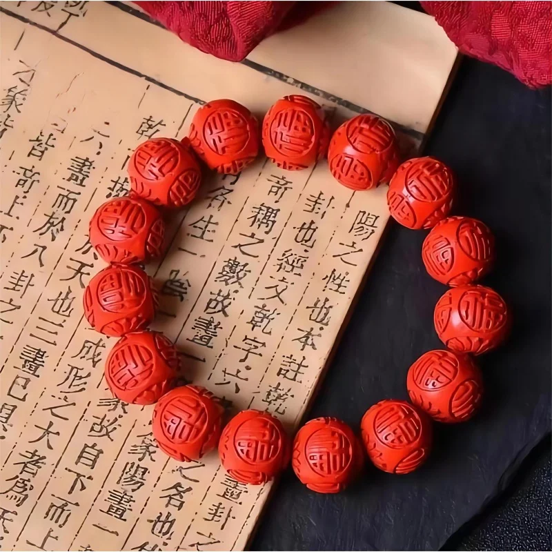 

Authentic Raw Ore Cinnabar Red Sand High‮Content‬Natural Red Sand Bracelet Baifu round Beads Single Circle Emperor Sandstone Bra