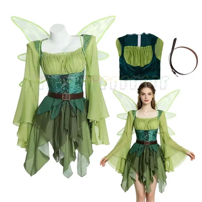 Mittelalterliche Elfenkleidung für Damen, magisches Elfenkleid, Gürtel, Halloween-Kostüm, Ostern, Fantasy-Kleid, Rollenspiel, Elfenkostüm, Cosplay, Geschenk