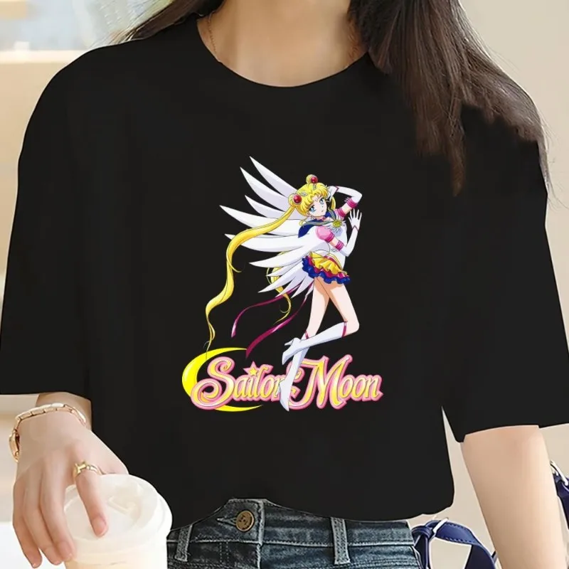 Cartoon S-Sailor M-Moon Lovely T Shirt Women Couple Combination Clothes Short Sleeve Collar Fashion Cotton