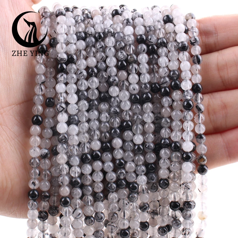 New 2/4/6/8/10mm Natural Stone Black Rutilated Tourmaline Quartz Beads Round Loose Bead For Jewelry Making DIY Bracelet Gift 15\