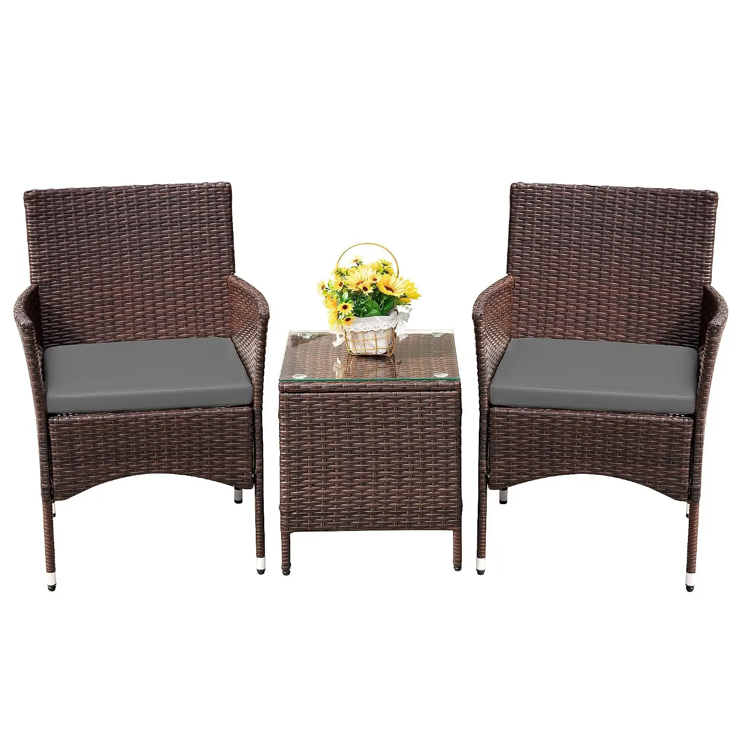3 Piece Patio Furniture Set Outdoor Wicker Conversation (Grey), Customized