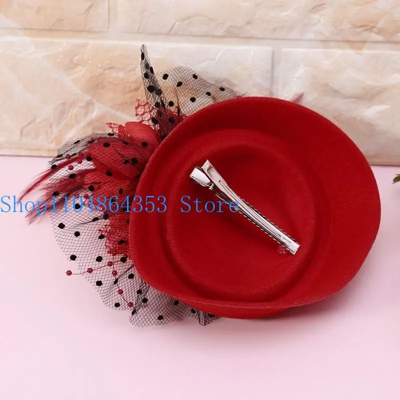 652F Fascinator Hat Toppers Mesh Veil Flower Beaded Wedding Cocktail Headwear