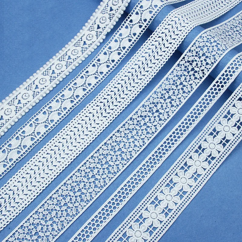 High Quality 5Yards White Cotton Embroidered Lace Trim Ribbons Fabric DIY Handmade Craft Materials Sewing Clothes Accessories