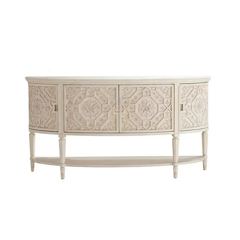 

American foyer entrance cabinet solid wood carving flower semi-circular dining side cabinet against the wall wine cabinet