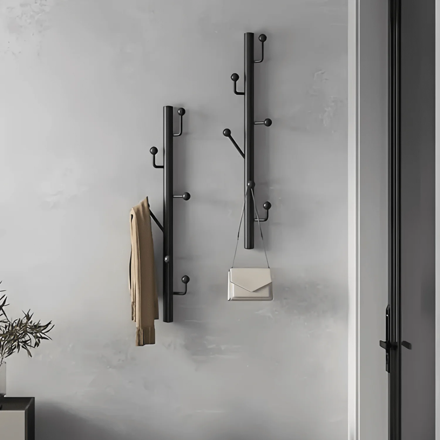 Black Metal Wall Mounted Coat Rack Vertical Hat Stand with Hooks for Coats Bags Scarves