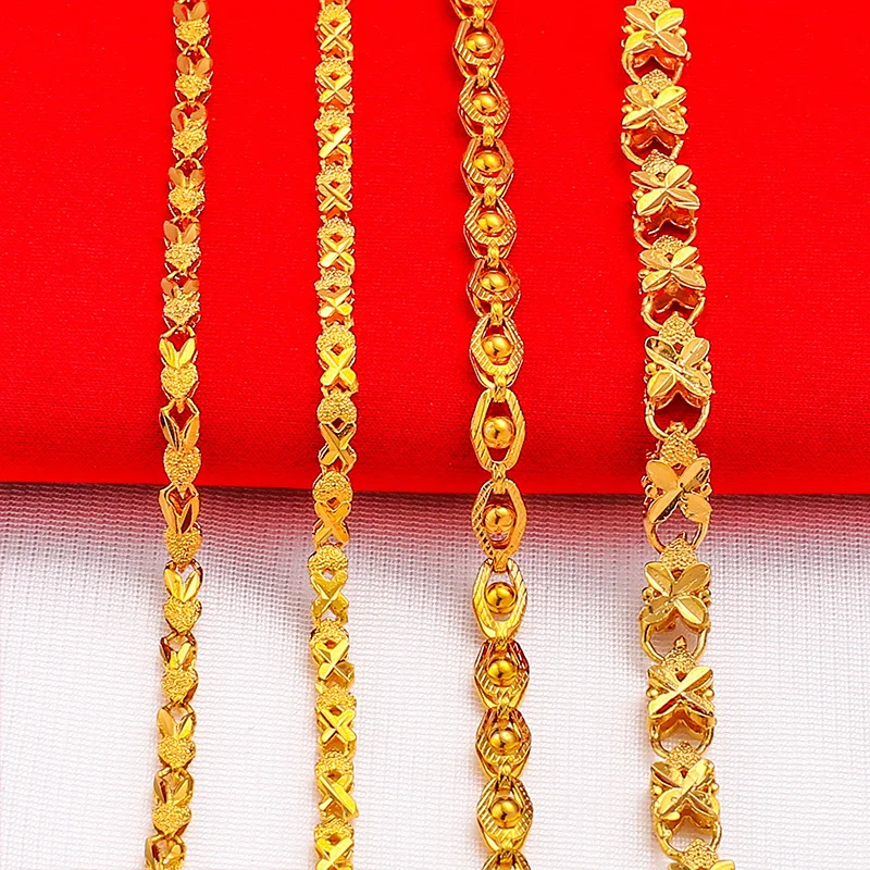 Non-Fading Gold Color Thick Plated Vintage Charms Bracelet Women\'s Hand Chain Link Original Fashion Jewelry for Female