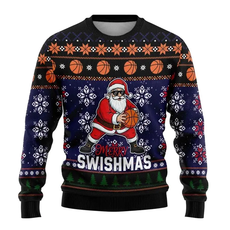 Felpa natalizia con grafica di Babbo Natale Gesù alla moda Autunno Inverno Vacanza Maglione brutto stampato in 3D Pullover oversize casual