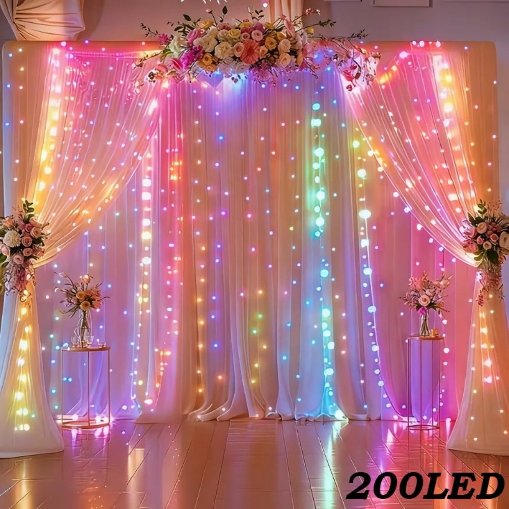 300/200/100 LED Fairy Curtain Light, USB Plug Curtain String Light, Suitable For Bedroom, Courtyard, Living Room, Garden, Wedding, Party Decoration, Birthday Party Decoration, Holiday Decoration Light.