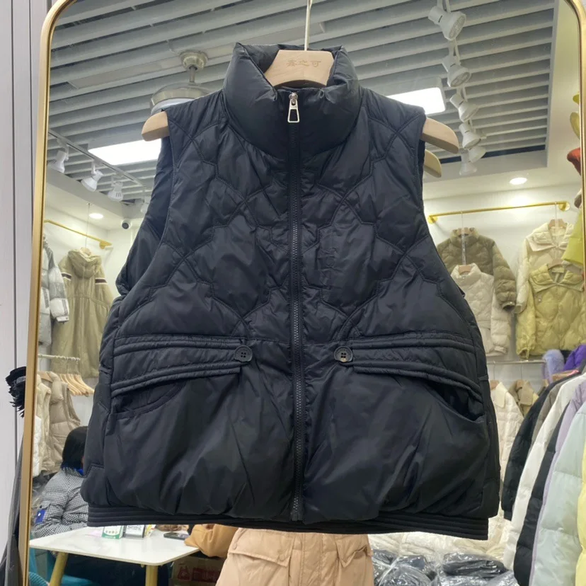 가을 겨울 패션 여성용 다운 베스트 스탠드 칼라 출퇴근 캐주얼 화이트 덕 다운 베스트