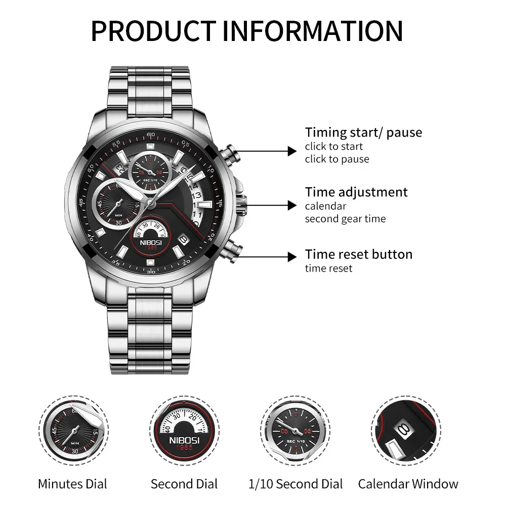 NIBOSI 2024 Luxury Men Wristwatches Luminous Chronograph Sport Man Watch Waterproof Military Quartz Male Clock Relogio Masculino