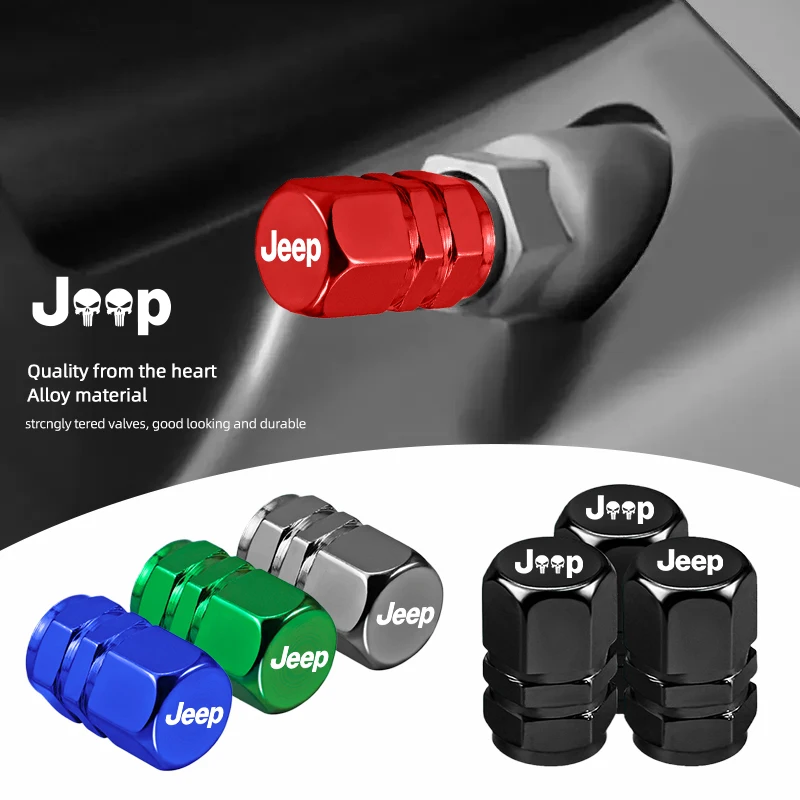 Tapa de vástago de aire para rueda de coche, tapas a prueba de polvo para válvula de neumático, para Jeep Renegade Wagoneer Avenger Recon Wrangler JK Gladiator Compass, 4 Uds.