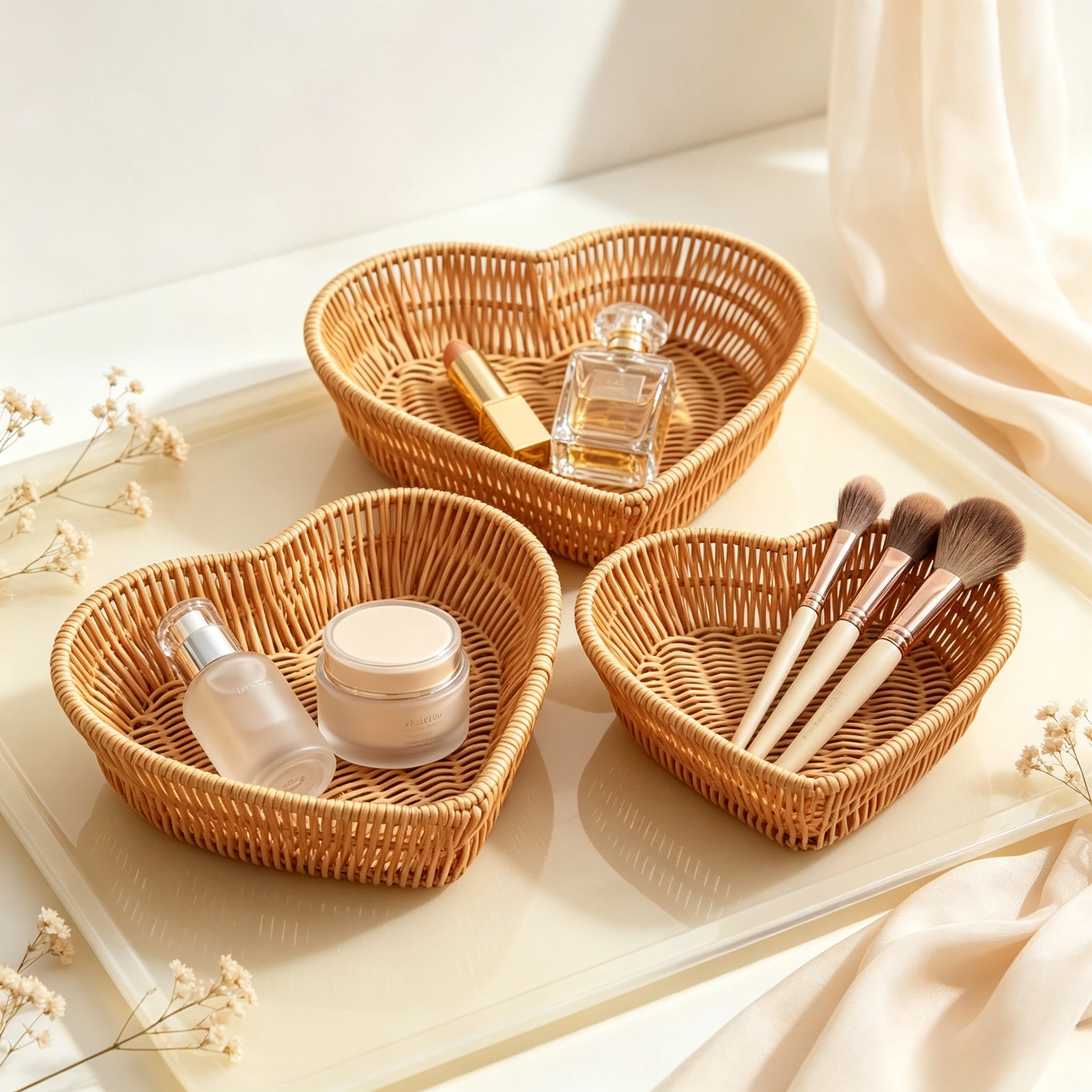 Handmade Imitation Rattan Woven Tray Heart Shape Storage Basket for Kitchen Bathroom Soap Towel Cosmetic Organizer Home Decor view 6