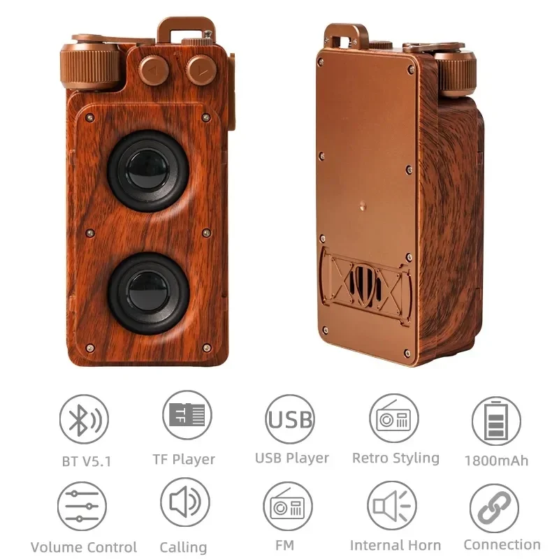 Mini Sound Box FM Radio Retro Music Box Wireless Portable Subwoofer Outdoor Mini Steel Creative Caixa De Som Bluetooth Speaker