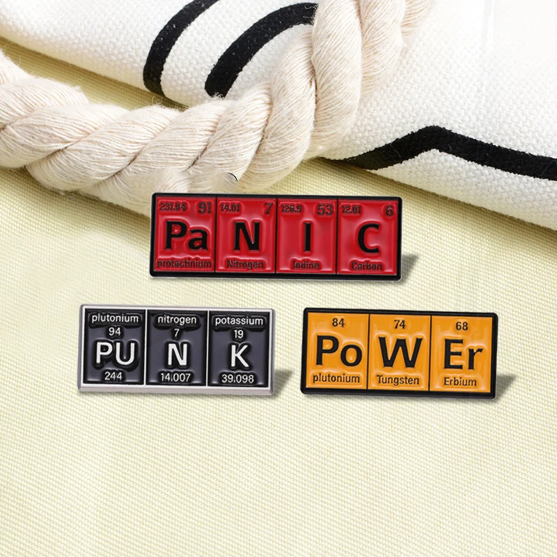 S Punk Pines Lapel Badges Subject Jewelry Gift for students Friends Chemical Element Enamel  Brooch Custom PO W ER GE NI U