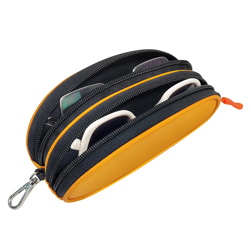 Double Zipper Glasses Case Pouch Portable Sunglasses Storage Bag with Lanyard Anti-Pressure Eyewear Organizer for Travel