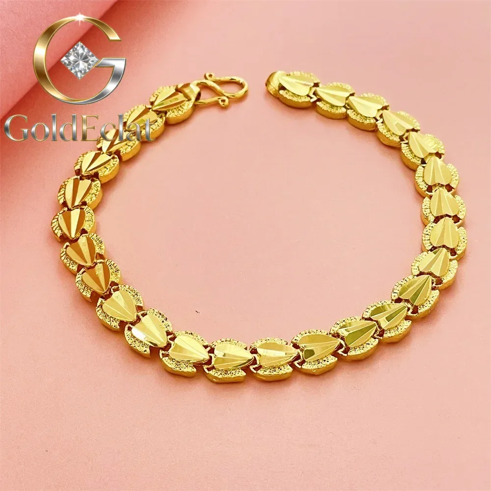 

GoldEclat Luxury 24K 9999 Pure Gold real gold Women's Bracelet Heart-shaped Wide 7mm Bracelet