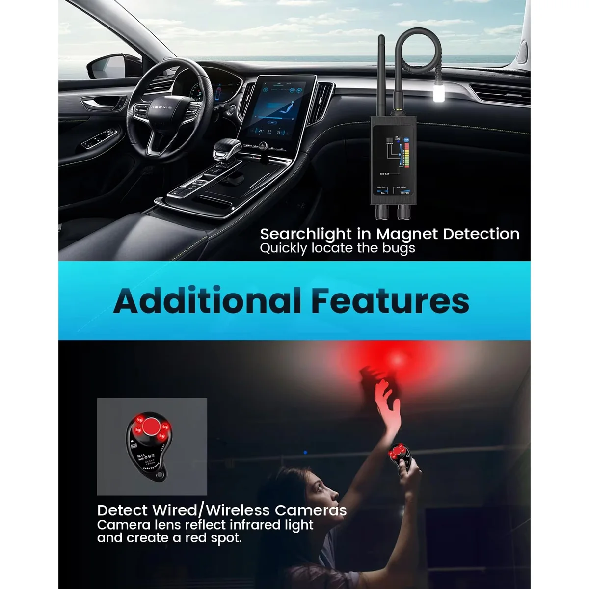 Rilevatore spia anti-tracciamento, localizzatore GPS/rilevamento insetti nascosti, 1 MHz - 12 GHz, ricerca automatica, portatile per auto/ufficio