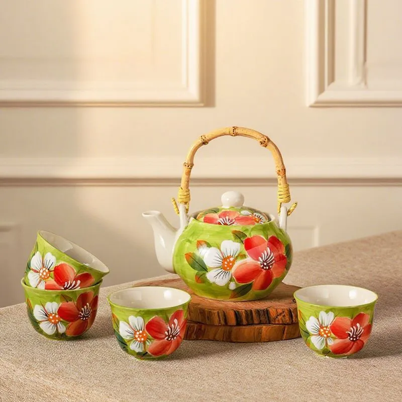 

Ceramics Flower Tea Set 1 Teapot with 4 Teacups Lovely High-Grade Porcelain Pot Tea Cups set Gift Dropshipping