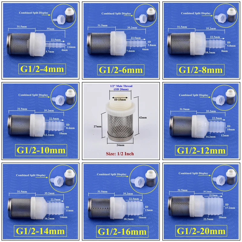 

G1/2 To 4~20mm Water Pump Inlet Filter Pagoda Joint Aquarium Fish Tank Hose Joint Garden Irrigation Water Pipe Connector Filter